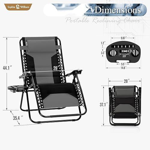 Miniatura 3 de Sophia & William Juego de 2 sillas reclinables extragrandes de gravedad cero acolchadas, sillas reclinables plegables con reposabrazos anchos y