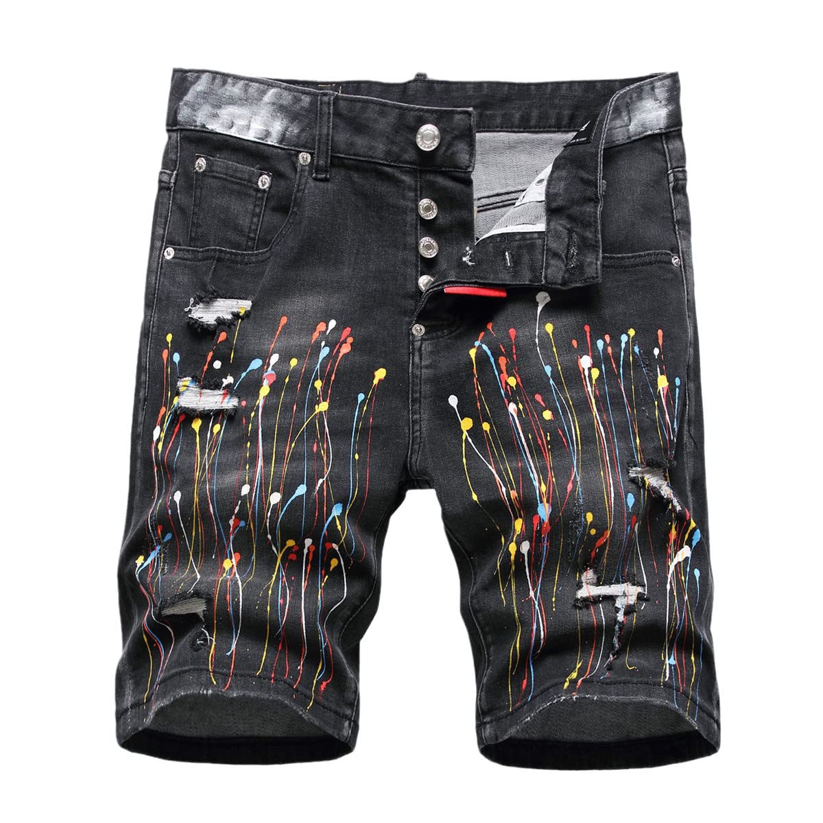 Short en denim bleu stretch au style déchiré et décontracté