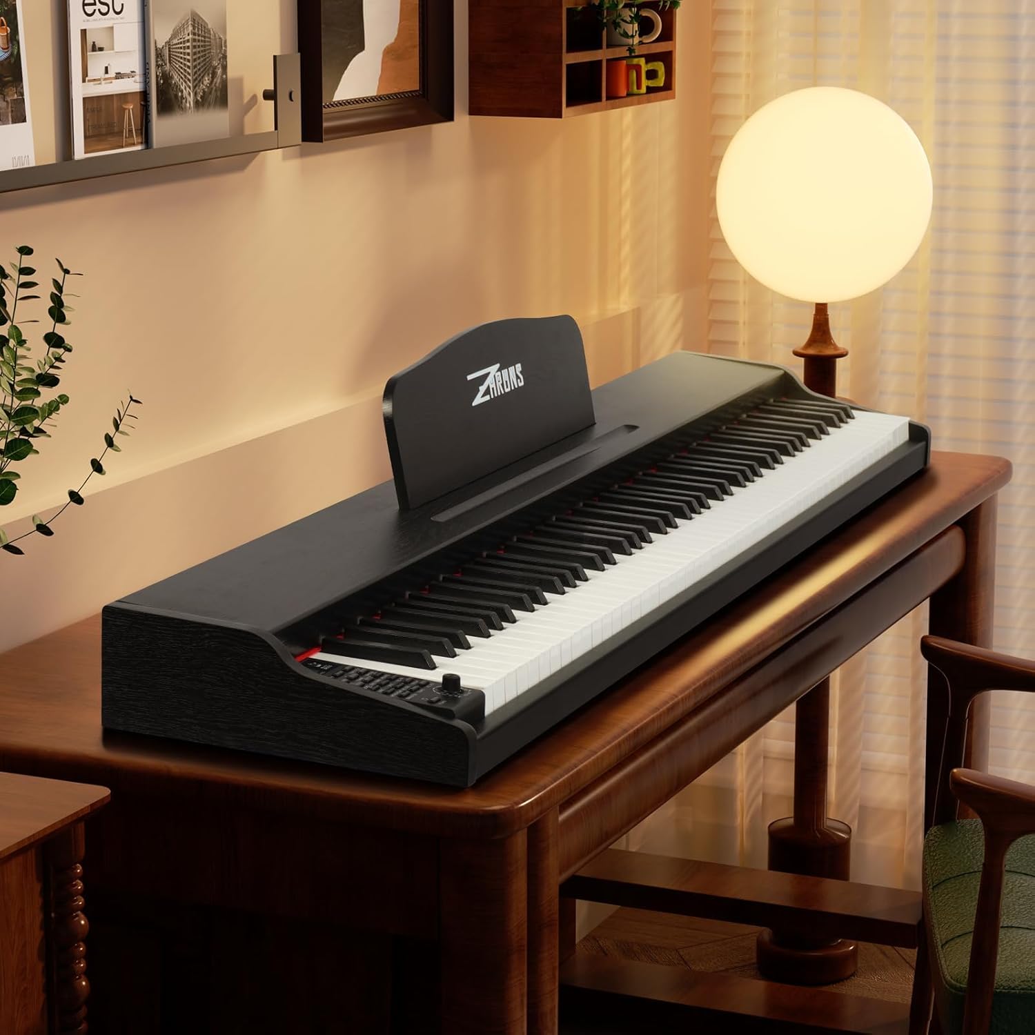 zhruns digital piano 88 key weighted, full size electric keyboard piano for beginners, portable piano keyboard with sheet music stand, sustain pedal, power adapter, black (keyboard only)