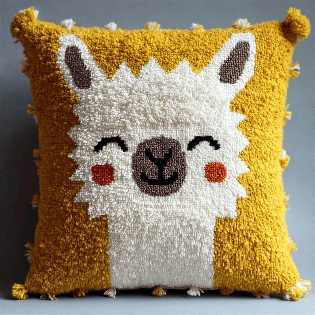 AxiangziK Latch Hook Pillow Kit for Adults,Alpaca 17X17In Latch Hook Kit for Pillow Cover with Instruction for Beginner Cross Stitch Sofa Cushion Cover with Crochet Yarn for Beginners and Home Decor