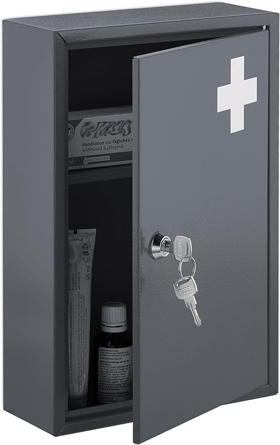 Relaxdays Medicine Lockable, 2 Compartments, HxWxD 32 x 21.5 x