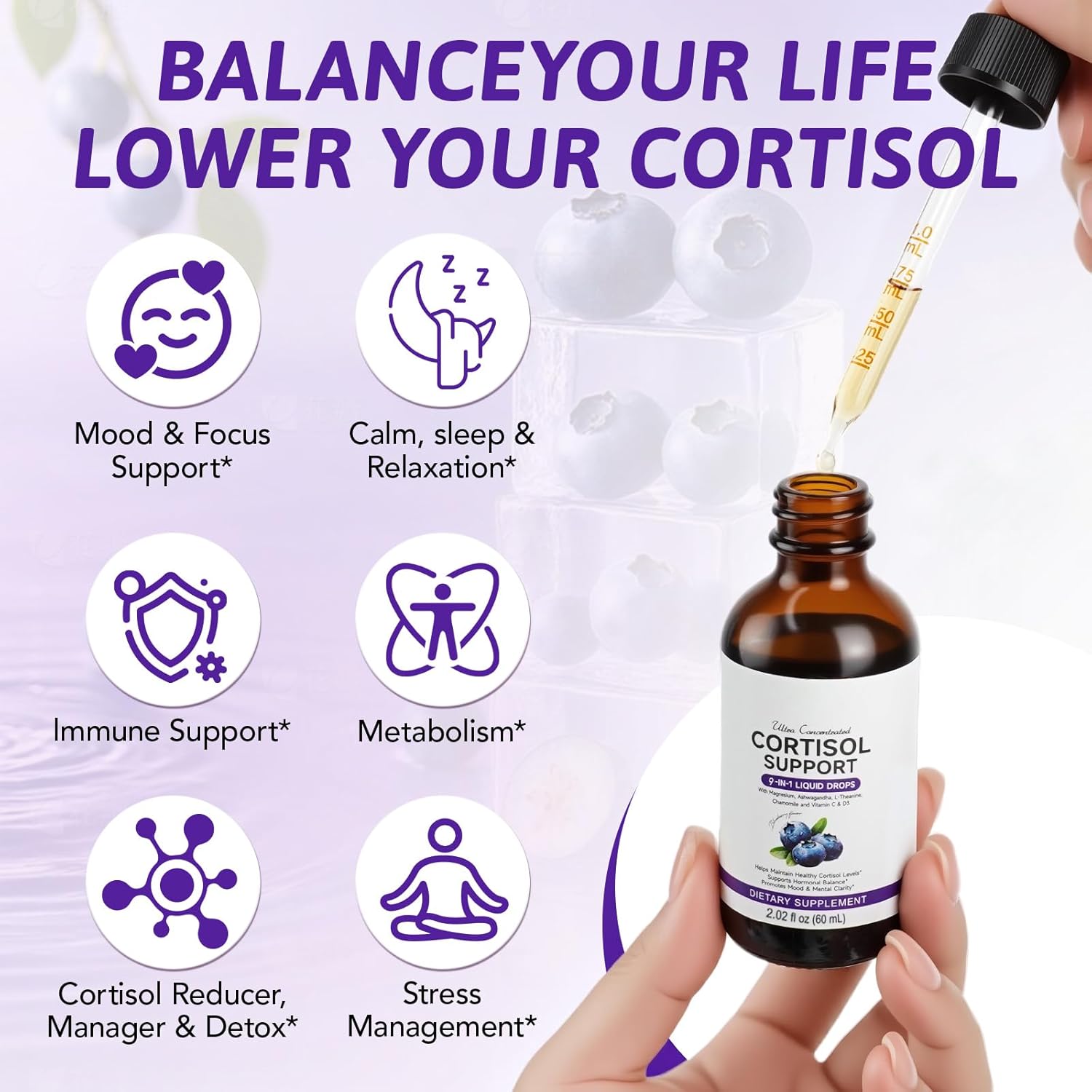 Cortisol Supplements for Women & Men,Cortisol Wellness Drops for Relaxation Stress, Focus Support, Hormone Balance with Magnesium Glycinate, Ashwagandha, Rhodiola, L-Theanine, 2 FL OZ (120ml) - Image 2
