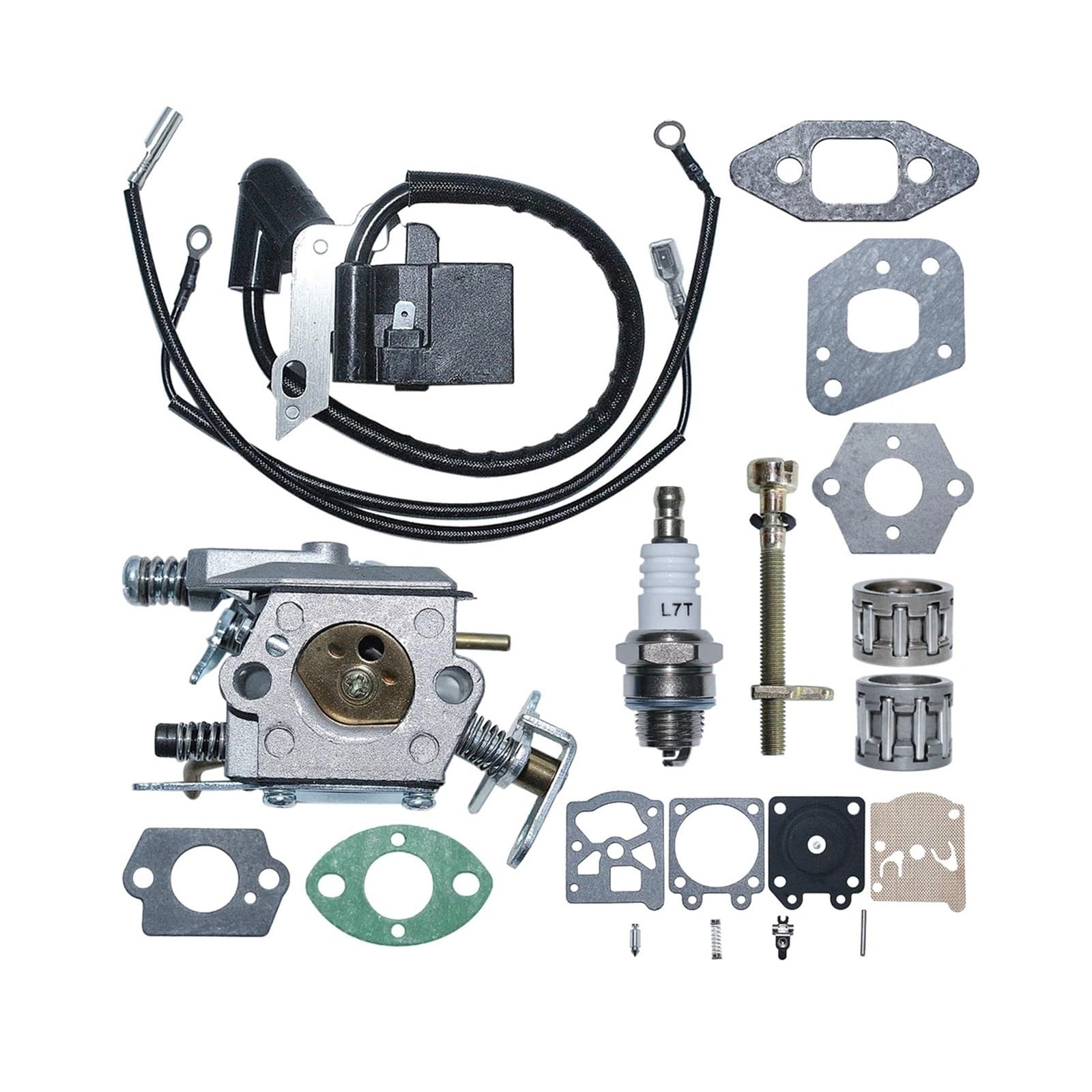Adatto for Partner 350 351 370 Kit di guarnizioni for tendicatena, regolatore di catena, carburatore, ricambio for motosega, bobina di accensione, carburatore