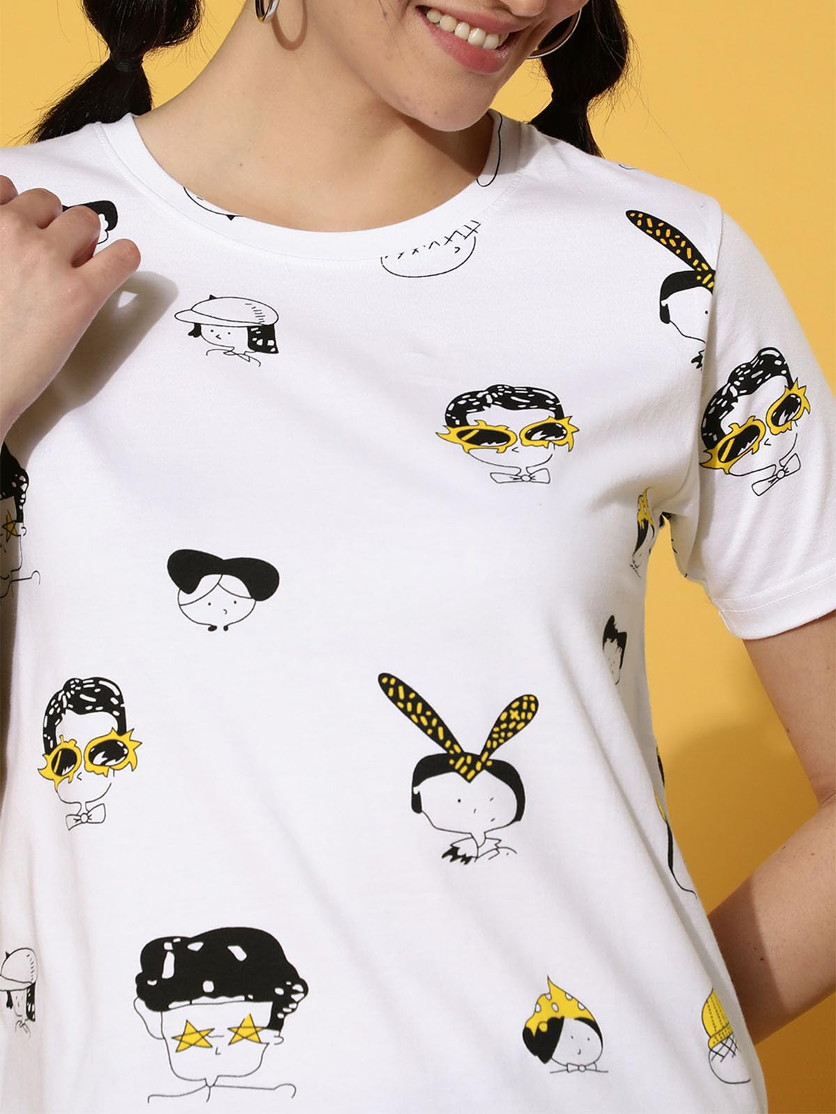 JUNEBERRY T-shirt girocollo in cotone bianco con stampa conversazionale per donne e ragazze