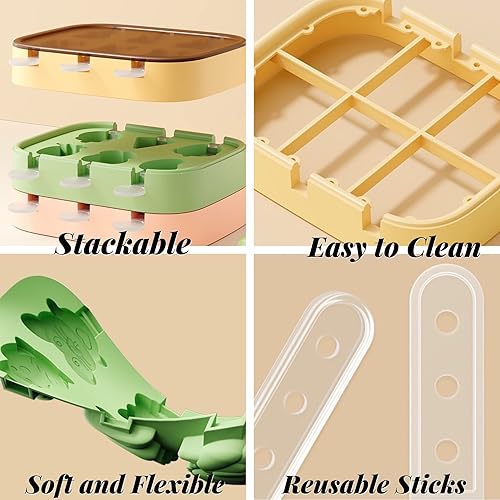 Miniatura 4 de Paquete de 2 moldes para paletas para niños, 6 piezas de silicona para hacer helados, moldes de helado congelados, accesorios de cocina, leche