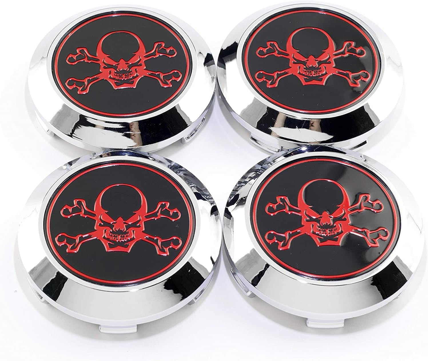 70mm/2.75in Wheel Center caps | Compatible with C123201B Wheel Center Hubcaps | 4 Pack Chrome Center Cover Replacement with Skull Sticker