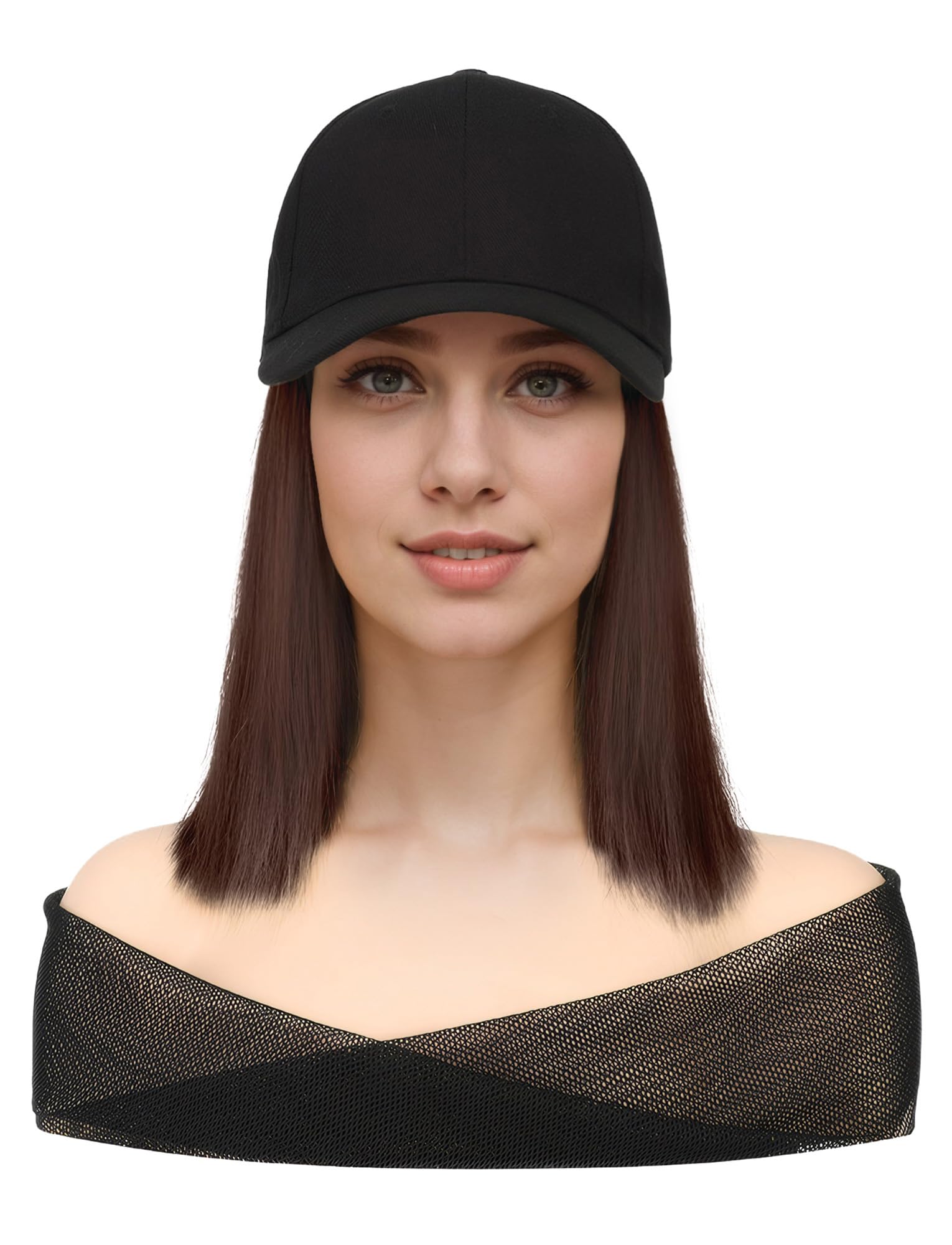 Parrucche sintetiche corte dritte dall'aspetto naturale per donne e ragazze, 26 cm, marrone scuro