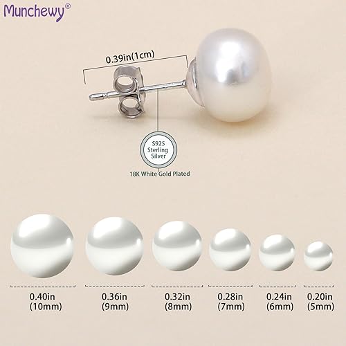Miniatura 6 de Aretes de plata de ley con perlas cultivadas de agua dulce, seleccionados a mano, calidad AAAA, botón blanco, perla, regalo de joyería para mujer