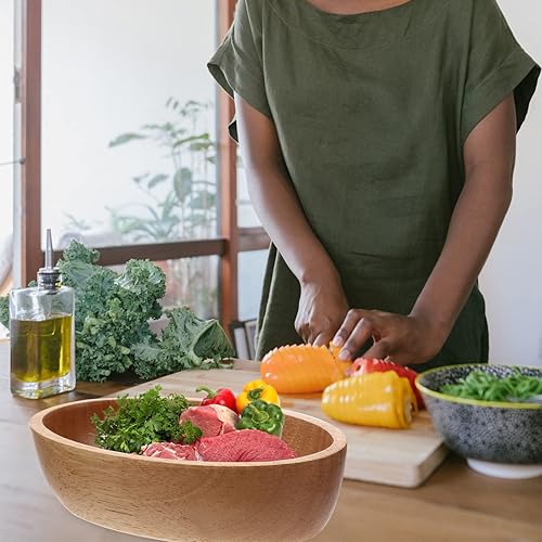 Miniatura 4 de Zerodeko Cuenco de madera para servir ensalada, cesta de frutas, aperitivo, bandeja para aperitivos, postres, bandeja de dulces, lavado de verduras,