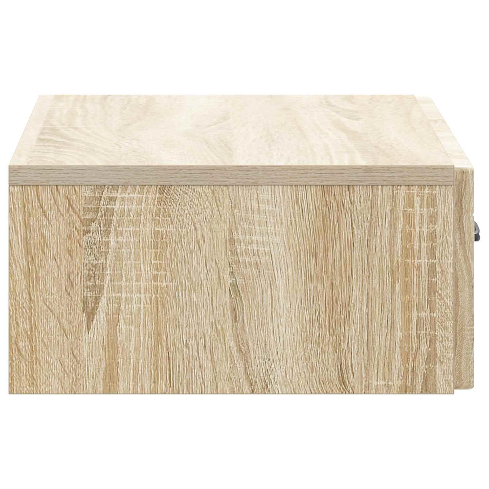 Montowany na ścianie stolik pomocniczy dąb Sonoma z materiału drewnopochodnego 59 x 34,5 x 17 cm z szufladą, miejsce do przechowywania, do salonu, sypialni, biura, korytarza, przedpokoju