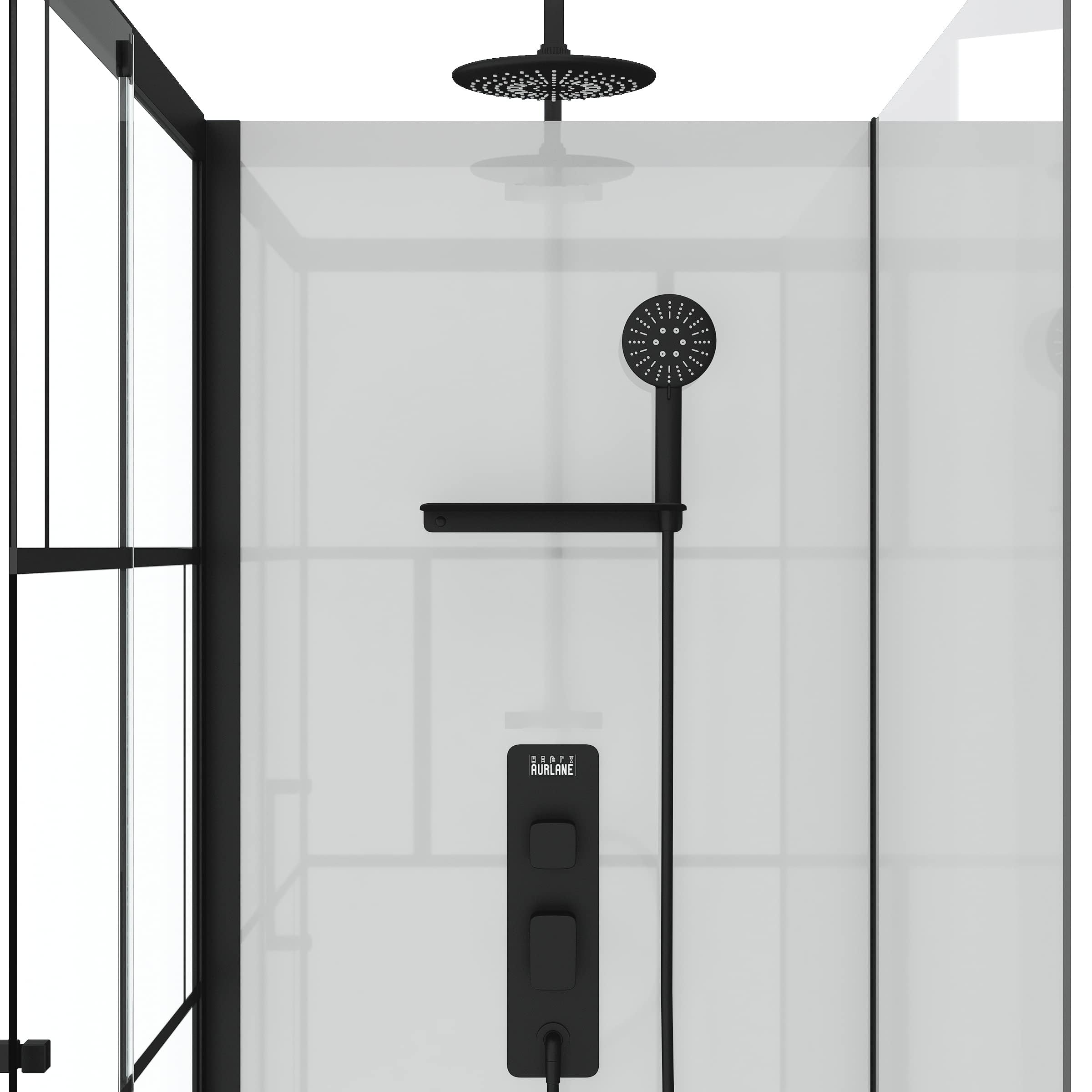 Marwell Ducha completa de diseño de ladrillos de 110 x 80 x 225 cm Ducha de esquina con entrada frontal Cabina de ducha con perfiles de aluminio de alta calidad en negro mate Altura de entrada 13 cm