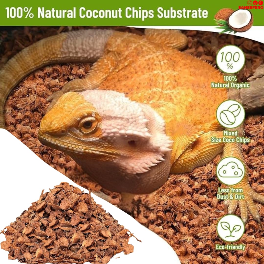 SANSEFERO Natural Coco Fiber Chips Substrate for Professional Breeding, Bedding for Reptiles Geckos, Lizards, Tortoises, Ball Python, Frogs, Snakes, Bearded Dragon & Toronto Spider (500 Gram) 1
