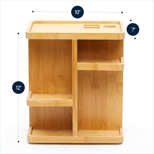 Miniatura 8 de RoyalHouse Organizador de maquillaje giratorio de bambú de 360 grados, organizador de cosméticos de exhibición, almacenamiento multifunción para