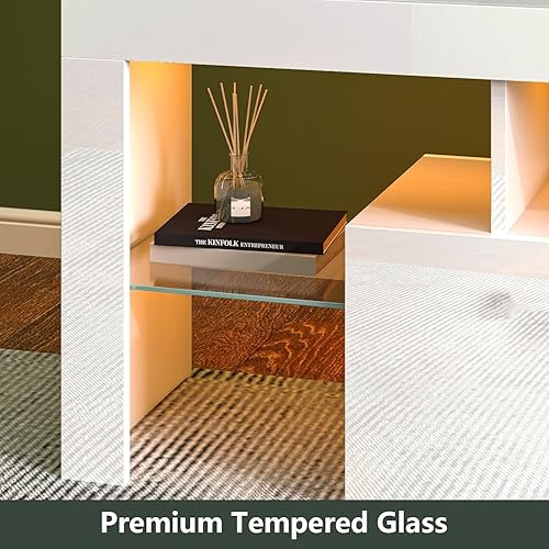 Miniatura 6 de CreekT Soporte de TV blanco de 70, 65, 60 pulgadas, soporte de TV grande para centro de entretenimiento de 60 a 70 pulgadas con almacenamiento,