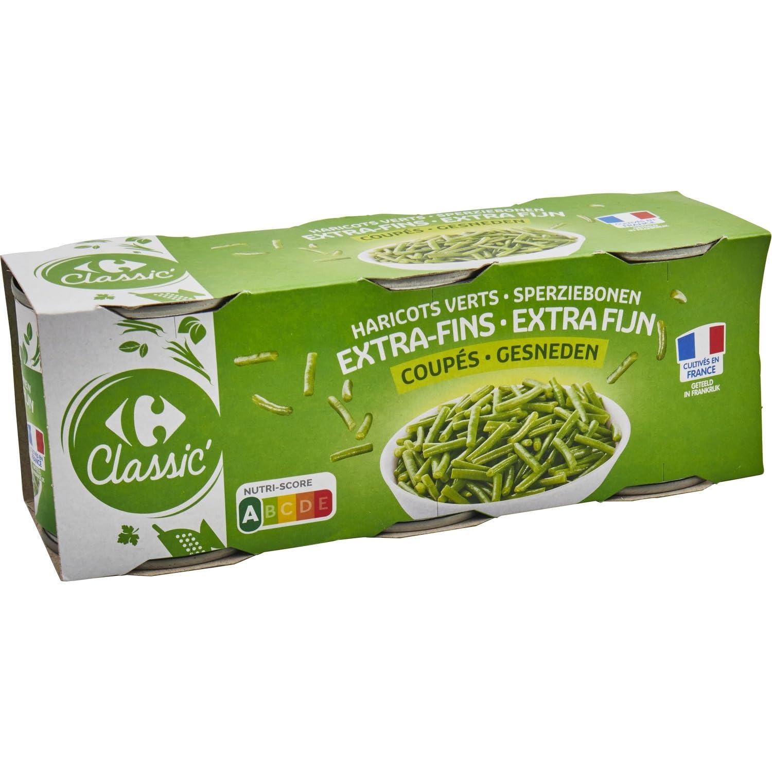 CARREFOUR CLASSIC' - Haricots Vert Extra-Fin Coupé en Conserve - les 3 boites de 110g net égoutté - 600g - Le Lot De 4