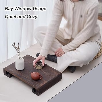 Japanese Floor Table Solid Wood, Low Table for Sitting on the Floor, Surface Charring Process, Multipurpose, Stable Load-Bearing