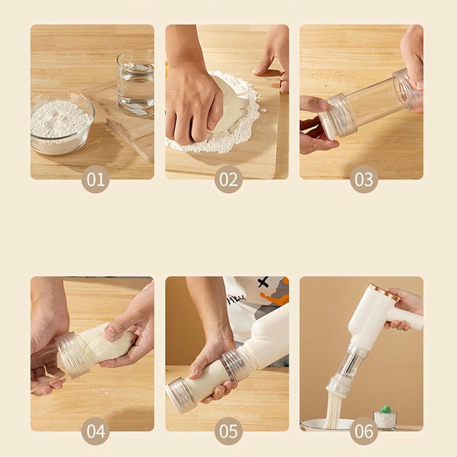 Household Electric Pasta Maker with 4 Shaping Molds and Cutter, Portable Automatic Noodle Pressing Machine Multi-Function Small Cordless Noodle Machine for Kitchen