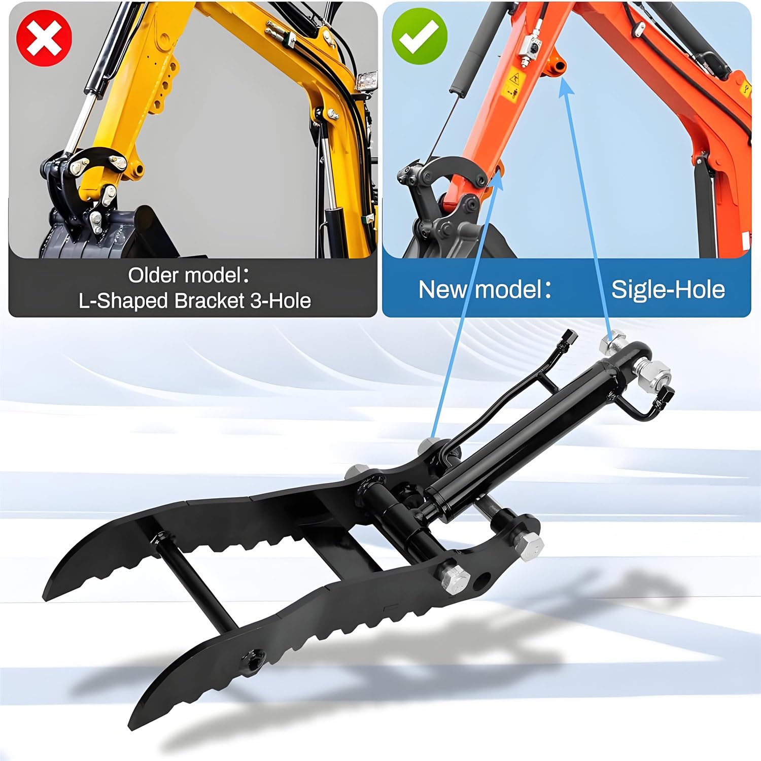 Robuste Hydraulische Greifklaue Für Minibagger – 1-Loch-/3-Loch-Baggerdaumen Inkl. 2 Hydraulikschläuchen Und Schrauben – Multifunktionale Zusatzklemme Für Baggerlöffel Threeholethumbclip