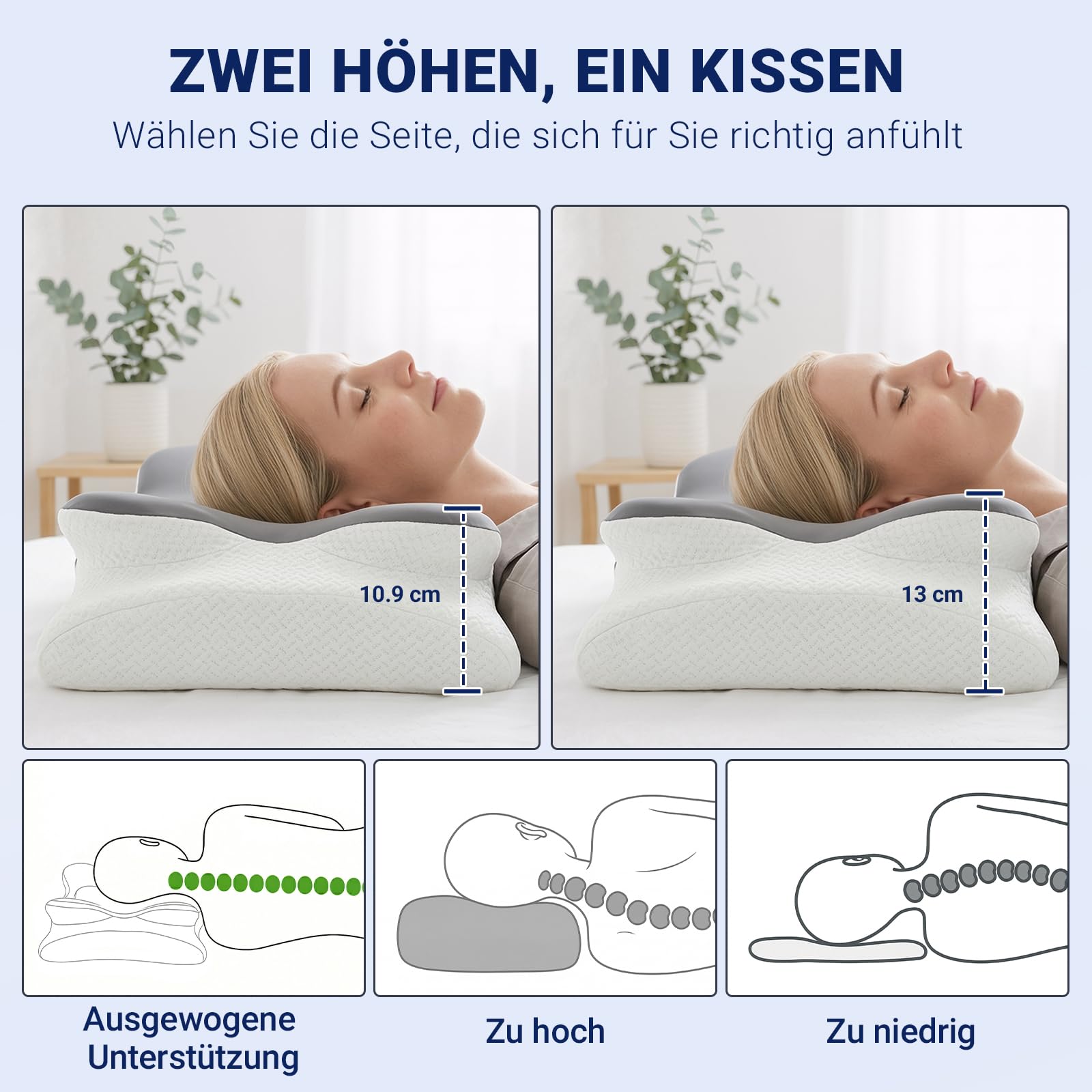 COSYLAND Memory Foam Nackenkissen Schmetterlingskissen 63x34cm Dunkelgrau