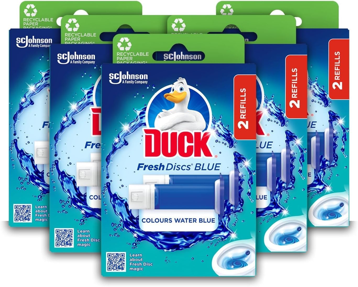 Duck Fresh Discs Blue Toilet Cleaner Refill Twin Pack, Fights Stains That Harbour Germs, Prevents Limescale Build Up, Blue Water Effect, Azure Lagoon, Pack of 5 (Total of 10 Refill Tubes)