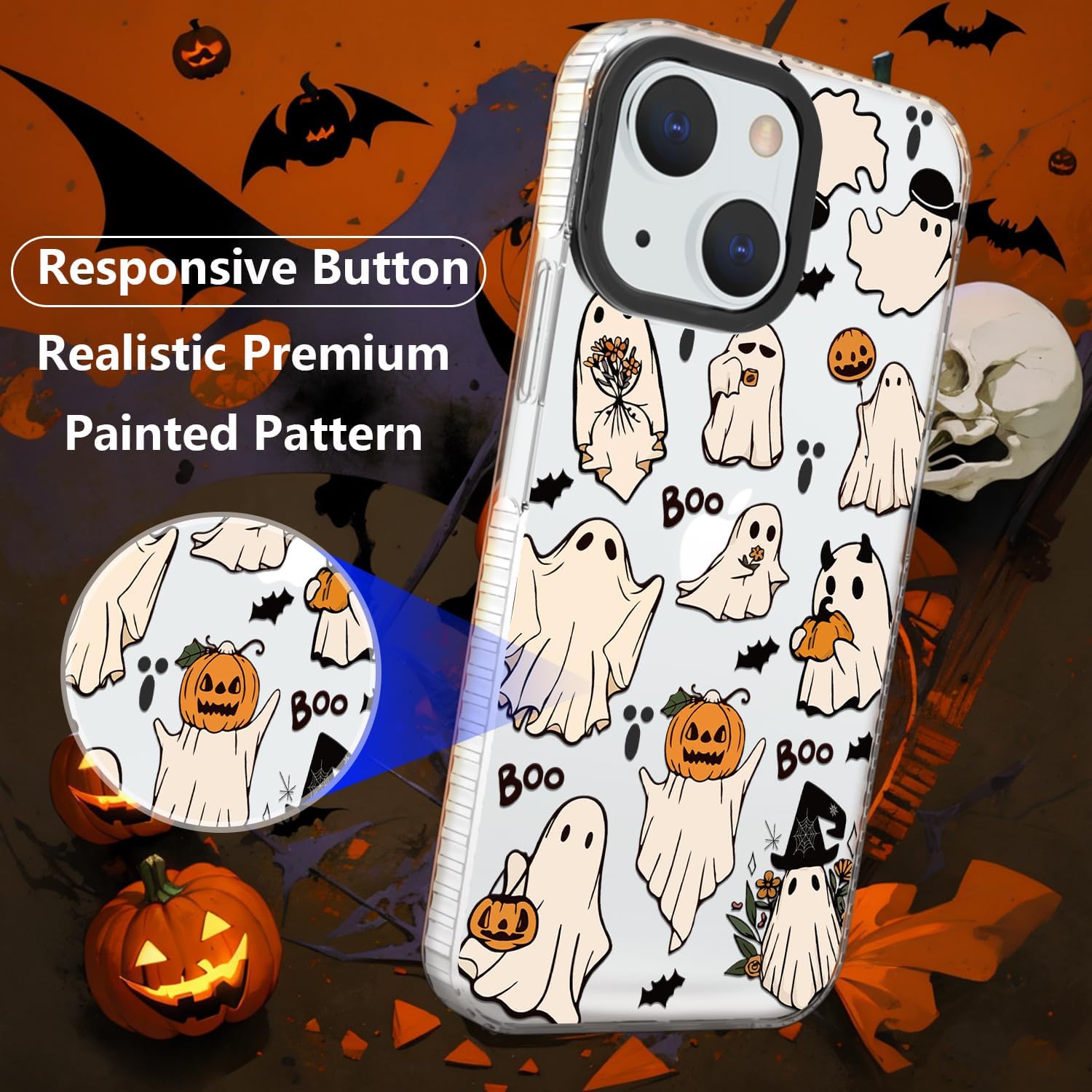 Halloween Cute Case Compatible for iPhone 15 Plus Ghost Phone Case TPU Funny Ghost Halloween Pattern Print Designed Aesthetic Fashion Shockproof Phone Cover Clear image 3