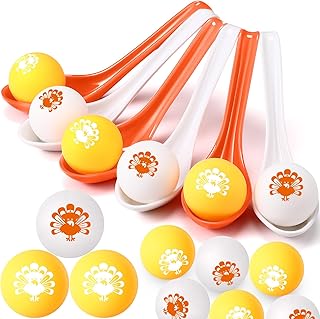 48 Pcs Autumn Thanksgiving Party Game Spoon Relay Race Toy Set, Pumpkin Maple Leaves Fall Themed Ball and Spoon Race Game for Thanksgiving Fall Party Favors Supplies (Turkey)