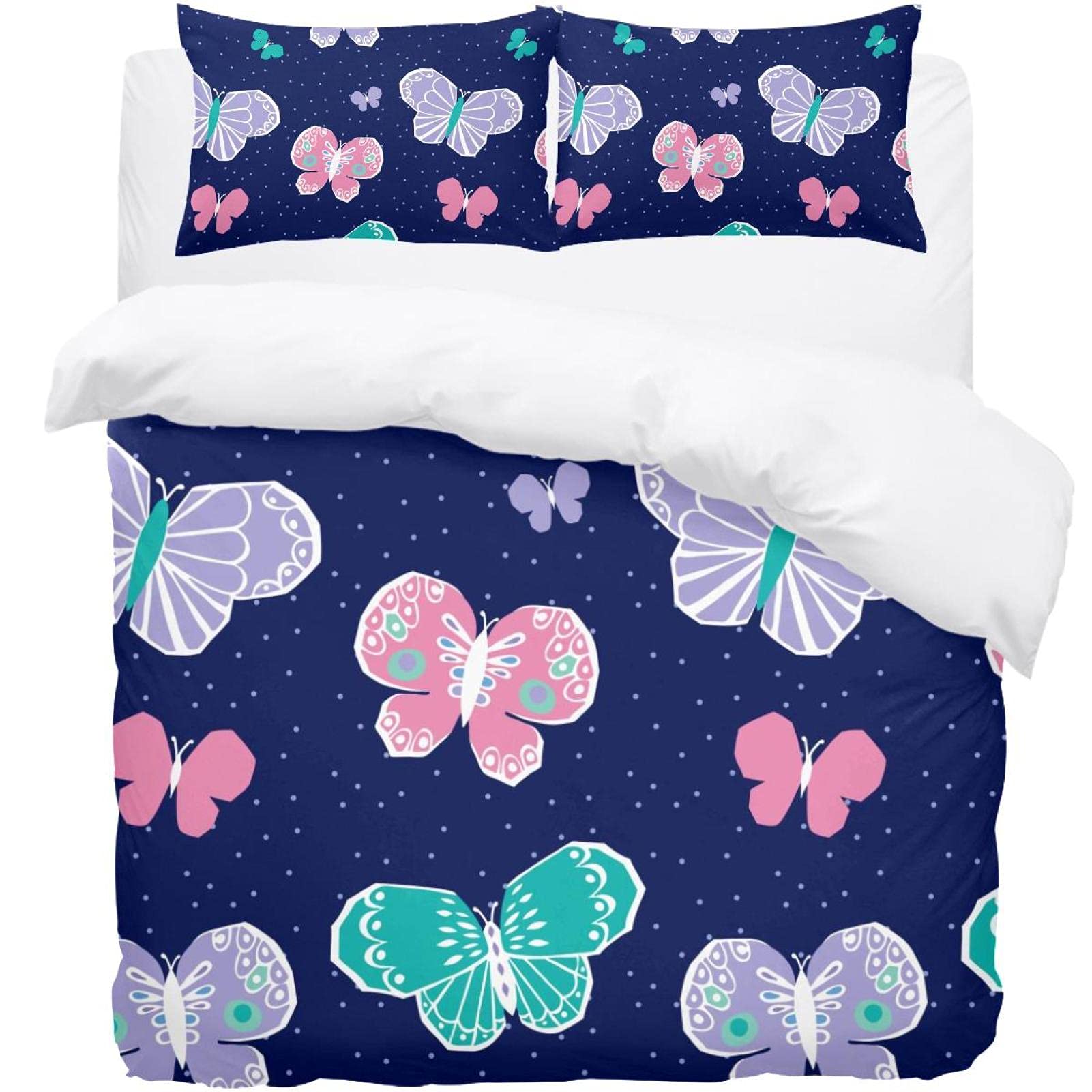 Parure de lit papillon violet avec housse de couette et 2 taies d'oreiller pour lit double