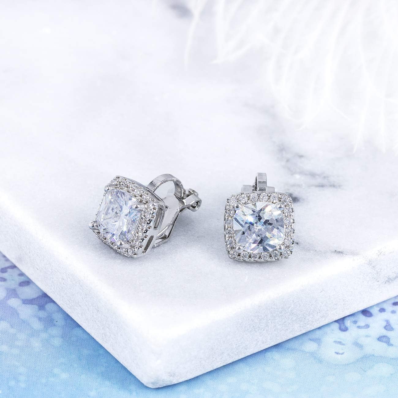 YOQUCOL 7MM Clip On Stud Earrings Square Cubic Zirconia Crystal Not Pierced Studs Earrings For Women - Image 5