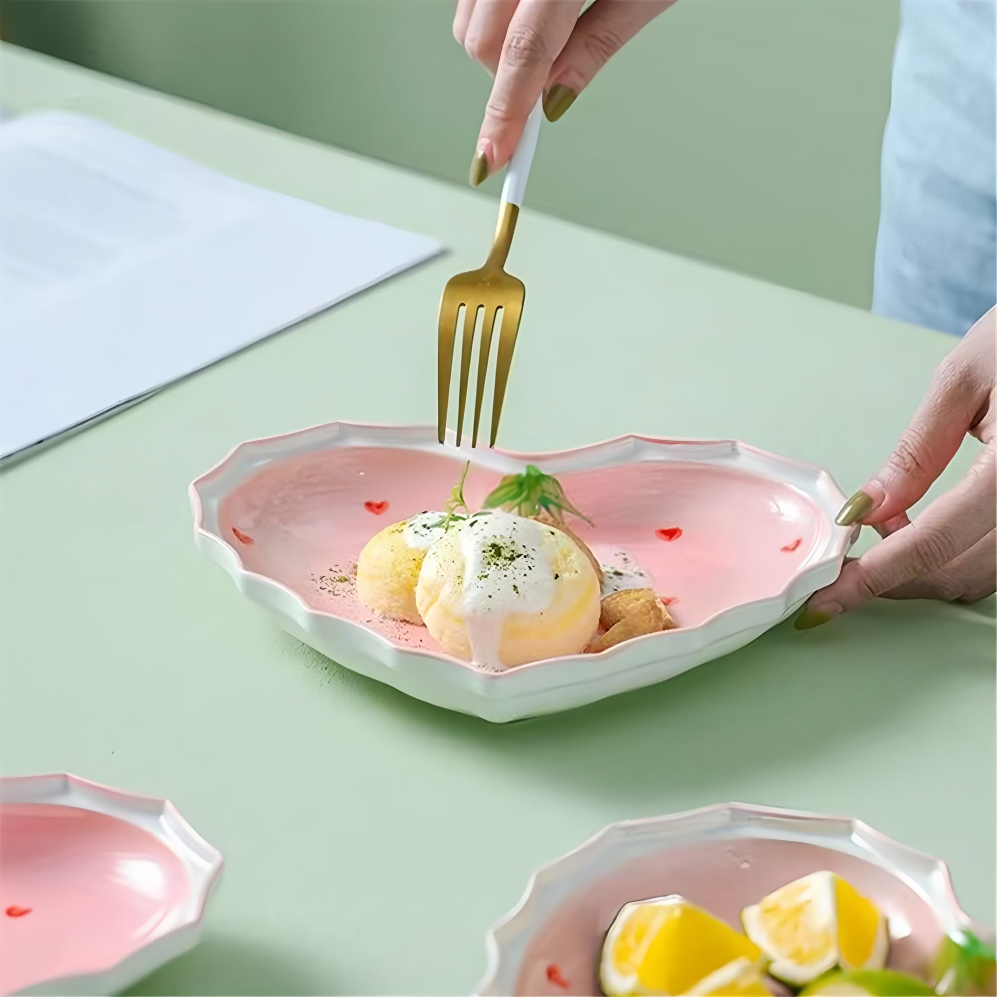 Piatto da Cena in Ceramica, Piatto a forma di cuore rosa, Adatto per Varie Insalate di frutta Dessert Pasta e Bistecca, Forno a Microonde e Forno