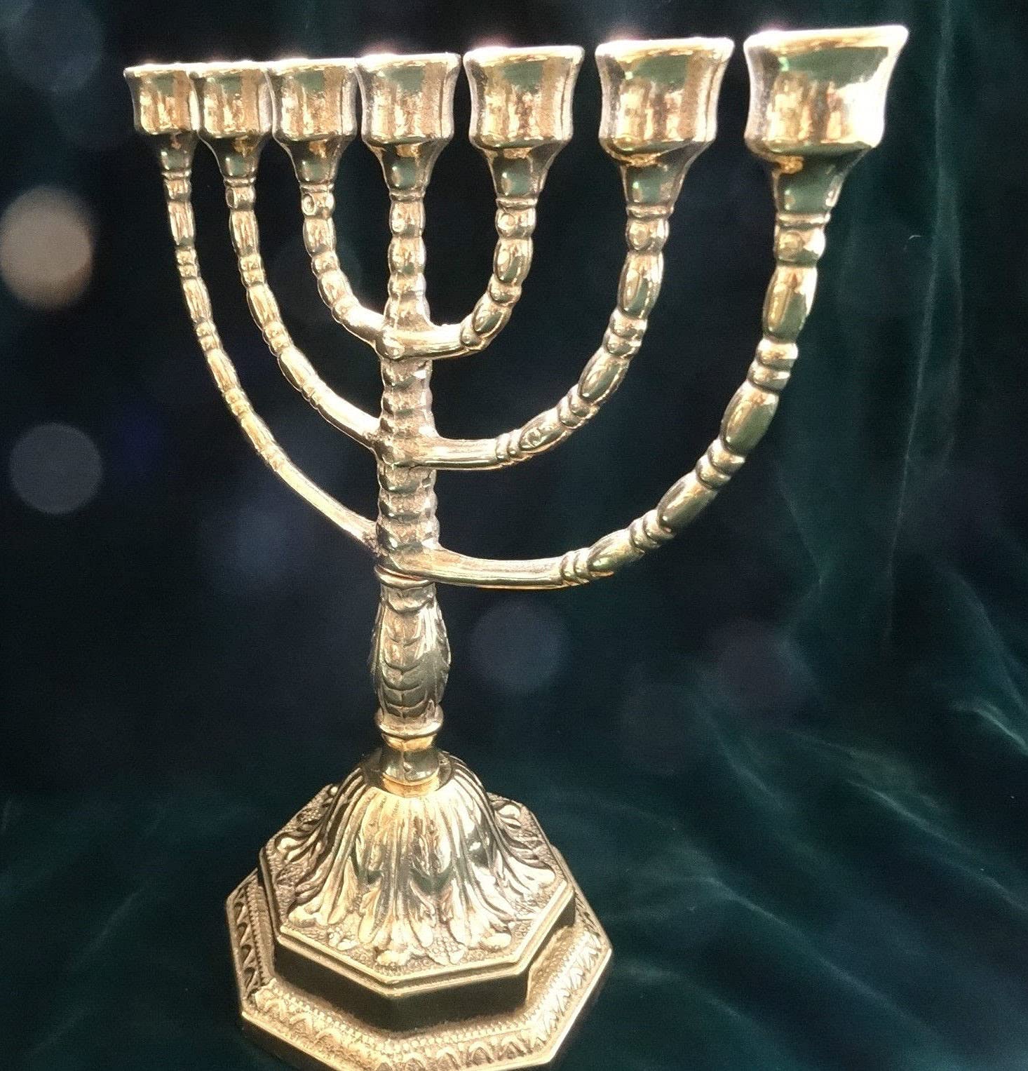 Messing KERZENSTÄNDER Ebraico Kerzenhalter Jüdische Menora Gold 7 ARM Antik Höhe ca.23 cm Davidleuchter Kerzenhalter Barock Tischleuchter Mehrarmig Tischdeko 82305