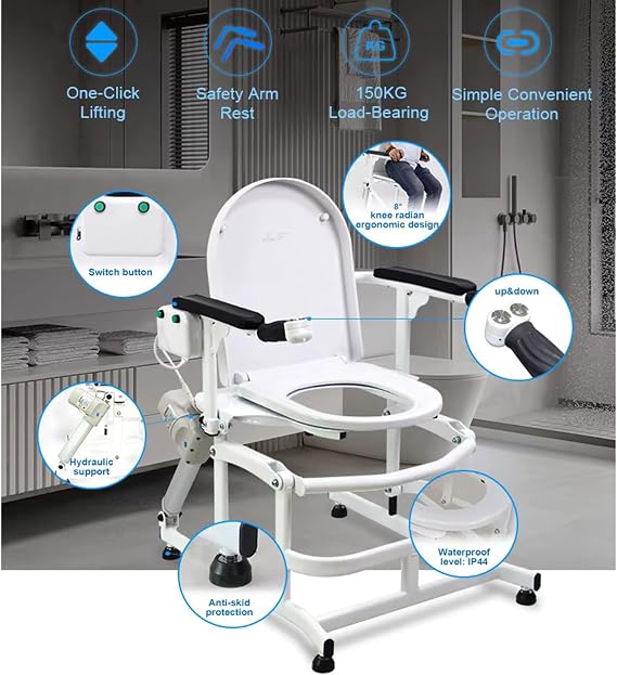 Electric Toilet Seat Lift, Powered Toilet Seat Riser with Handles, Seniors Toilet Lift Assist in Bathroom, Toilet Lift Seat for Elderly, Gently Lowers & Effortlessly Raises Up to 350lbs