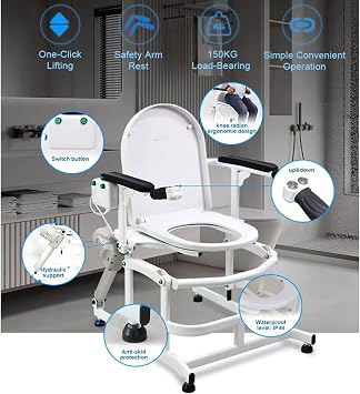 Electric Toilet Seat Lift, Powered Toilet Seat Riser with Handles, Seniors Toilet Lift Assist in Bathroom, Toilet Lift Seat for Elderly, Gently Lowers & Effortlessly Raises Up to 350lbs