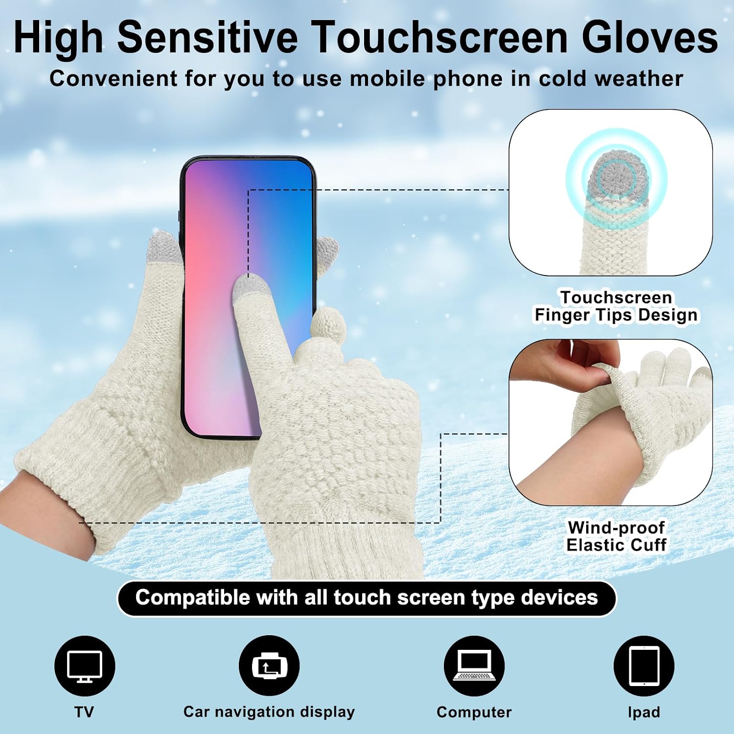 SATINIOR 5 Pcs Winter Beanie Hat Scarf Gloves Socks Set image 3