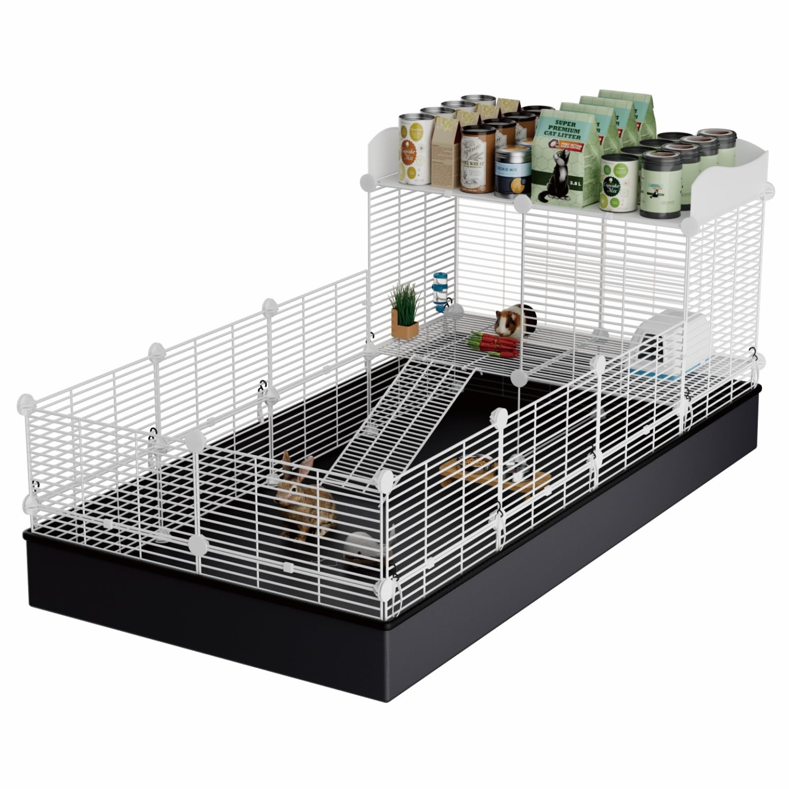 STILLCOVE Meerschweinchenkäfige mit 2 Etagen für den Innenbereich, mit Oberseite und wasserdichter Matte | Mit Plattform und Rampe, Metallzaunhof, C&C Kleintierlaufstall für Kaninchen, Hase, Hamster, Haustierratte, Chinchilla, Nager