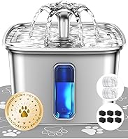 Veken Stainless Steel Cat Water Fountain 108oz - Award-Winning 3.2L Pet Dispenser with 6 Filters, Quiet Pump & Mat for Cats Dogs (Silver)