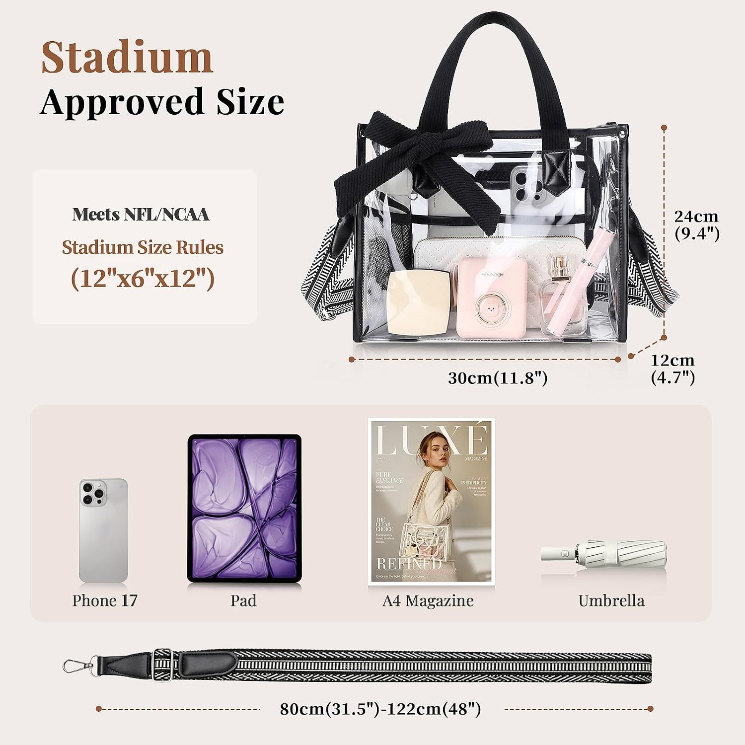 Clear Tote Bags for Women, Clear Purse for Stadium Events with Corduroy Handle