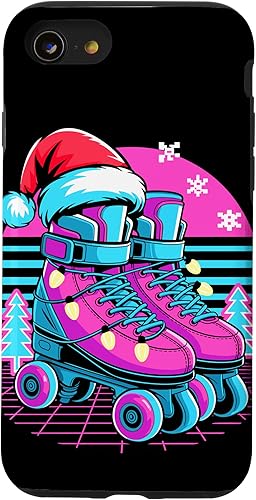 Vista 18 de Christmas Synthwave Rollerskate Rollerskater Rollerskating Case for iPhone 16