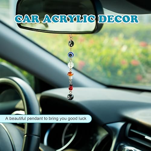 Miniatura 2 de Adorno colgante de auto de mal de ojo, dije de buena suerte, colgante de espejo retrovisor de mariquita de 8 bolas, bonito accesorio de decoración