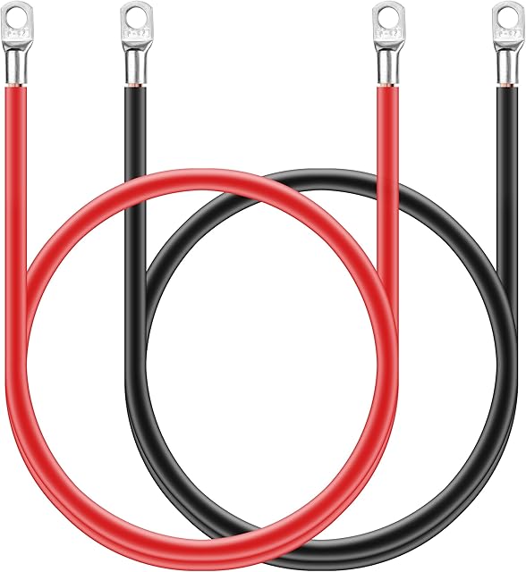 Power Battery Cable 6 Gauge Wires,Jtron Black+Red 1.64 ft Welding Battery Pure Copper Cables Wires Flexible Water Resistant Car Battery Cable Copper Wire With 4 Marine Battery Lugs with Ring Terminals