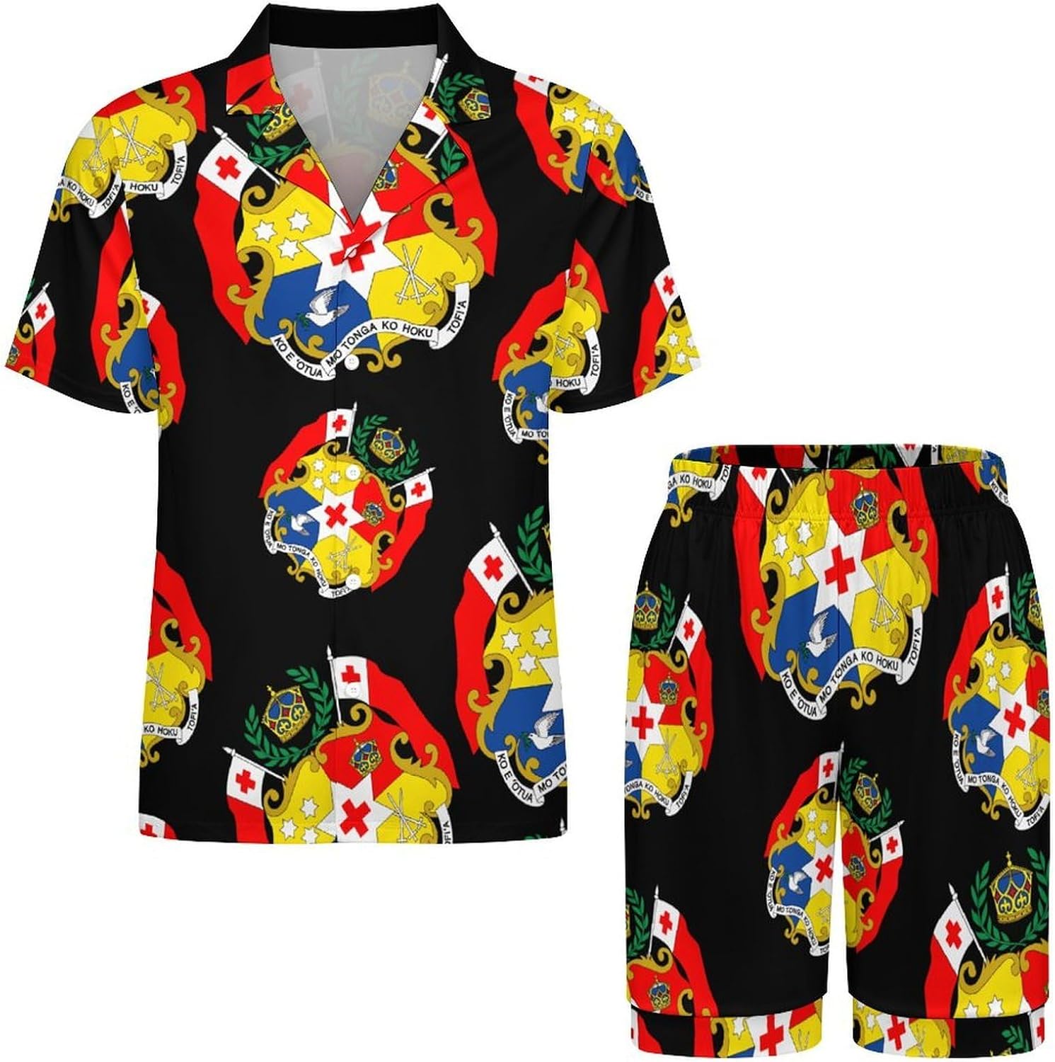 Tonga National Emblem Tongan Men's Short Sleeve Pajama Set Satin Silk Like Lounge Sleepwear