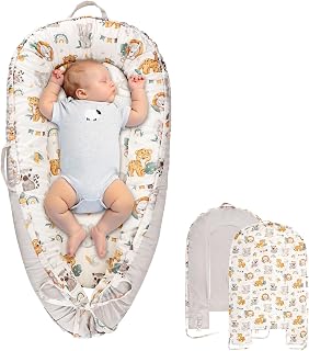 Baby Lounger Cover for Boys Girls, Reversible Baby Nest Cover, Adjustable Baby Lounger Replaceable Cover for Infant Newborn, Portable and Machine Washable, Cotton Gray Elephant Cover Only