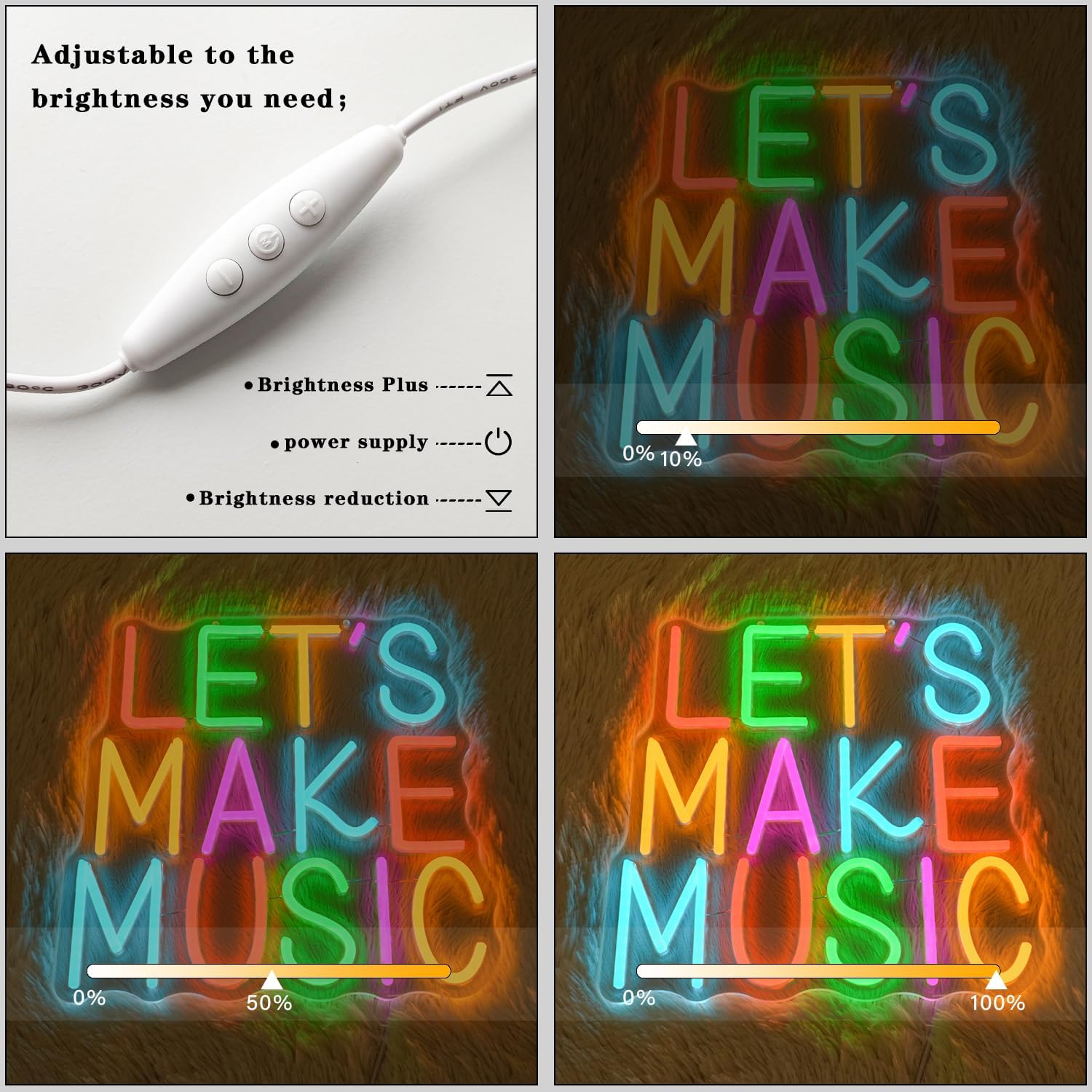 Let's Make Music Neon Sign Music Neon Light for Wall Decor Colorful Letter Led Neon Signs Classoom Led Neon Lights for Recording Studio Decoration
