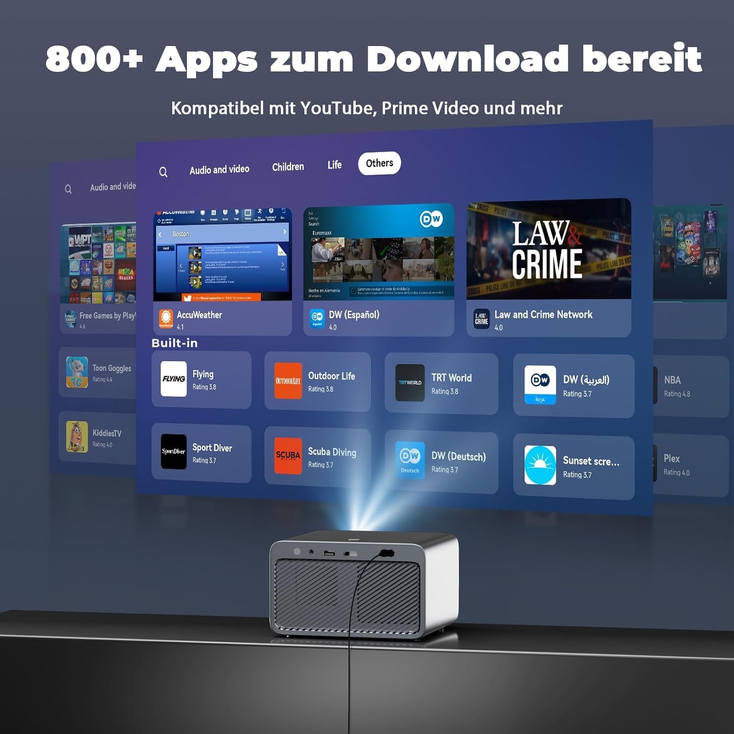 Beamer-4K [Kompatibel mit Netflix & Offizielle App] 2026 Neuer 1080PHD Mini-Smart Beamer-Heimkino mit eARC CEC, Autofokus Projektor WiFi6, Bluetooth, Dolby Audio Outdoor Projector
