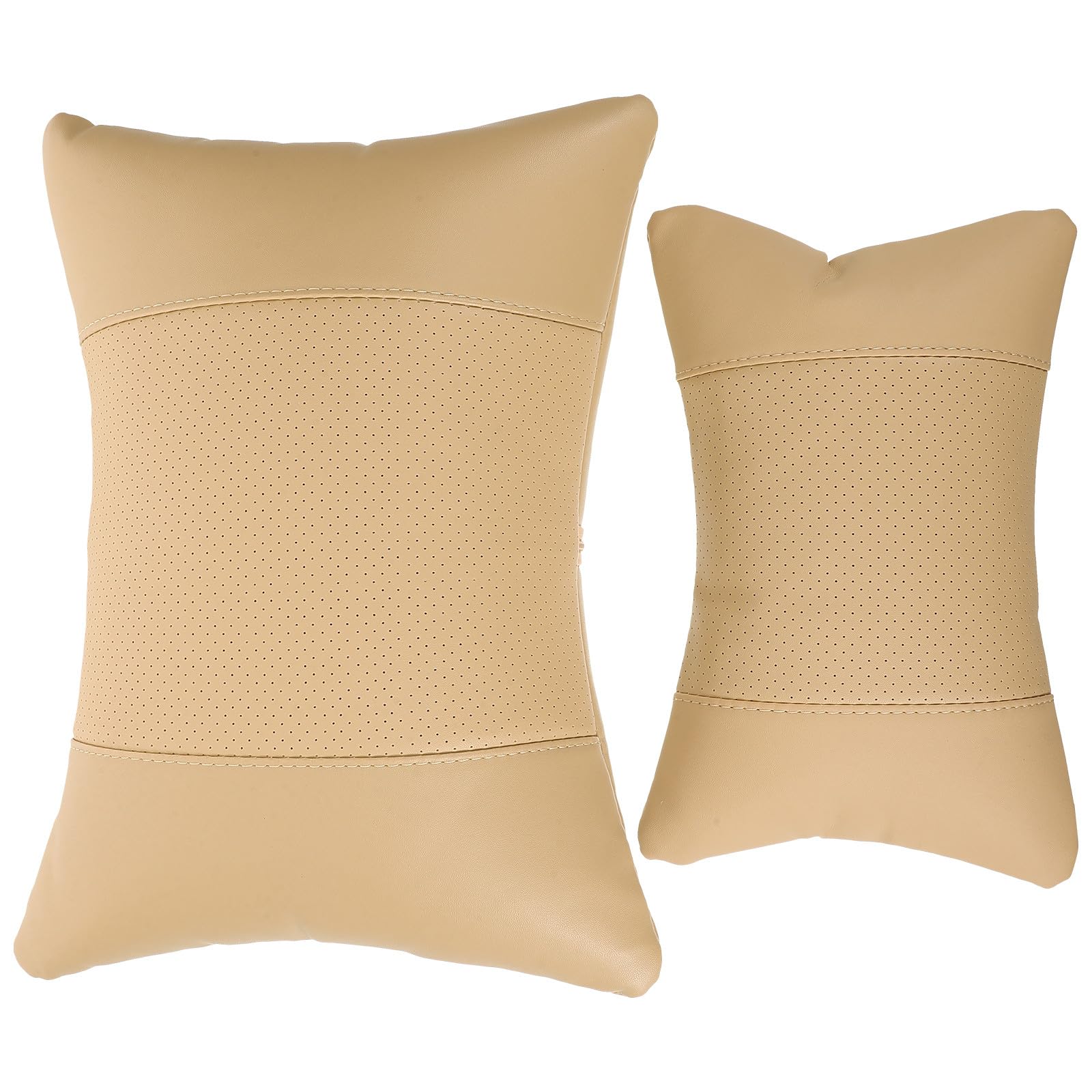 Oreiller cervical voiture 2 pièces beige avec appui-tête et soutien lombaire en coton respirant
