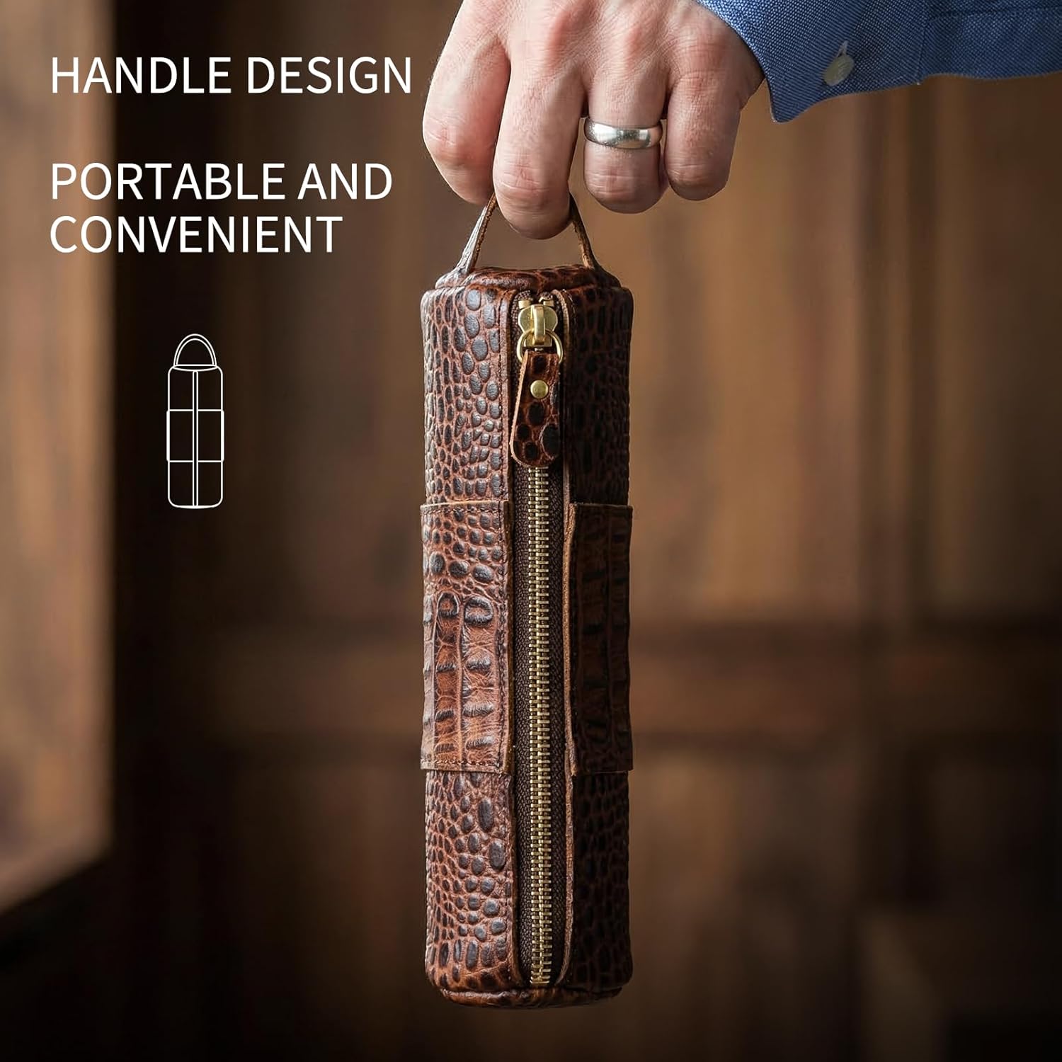Genuine leather pen cases, pen/pencil/marker/signature pen zipper bags, stationery bags, pen storage bags， Pen Holder for Work & Office &outdoor