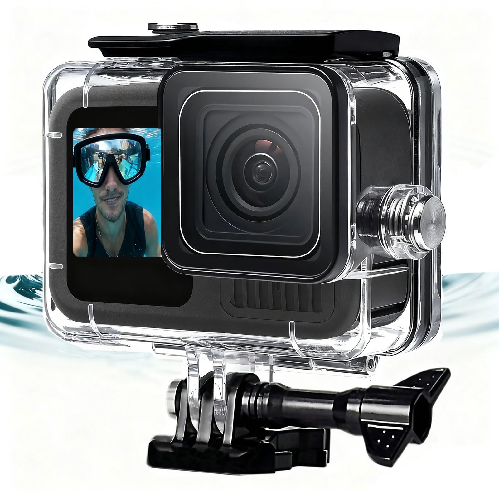 Custodia impermeabile 60 m per GoPro Hero 9/10/11/12/13, 60 m, resistente all'acqua, custodia protettiva con morsetto di montaggio rapido e inserti anti-appannamento per GoPro Hero 9/10/11/12/13