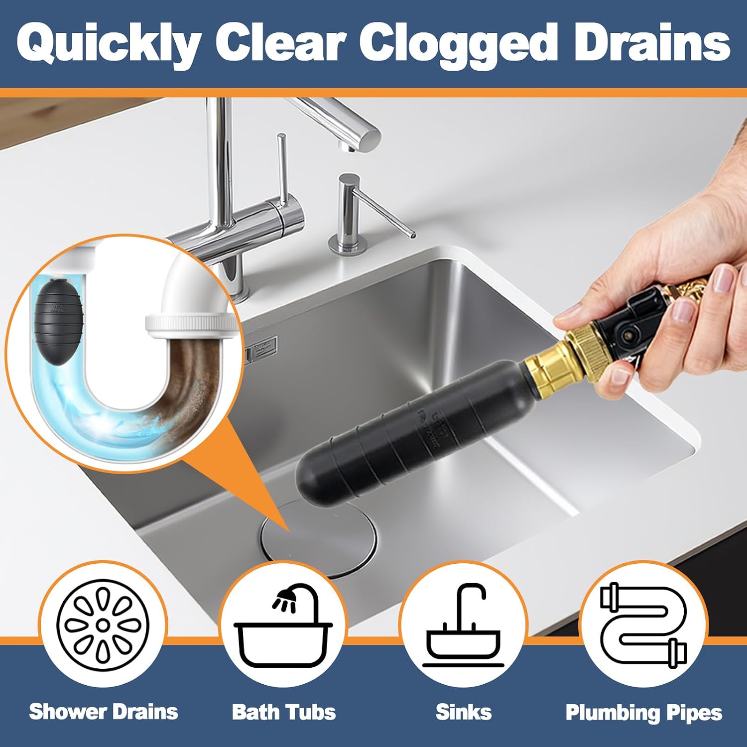 Ketofa Drain Cleaning Bladder Kit, 1-6 Inch Rubber Bladders, 3 Pack | 3 Sizes, Water-Powered Drain Unclogger, Durable Rubber Construction, Sinks, Showers, Pipes and Sewer Lines