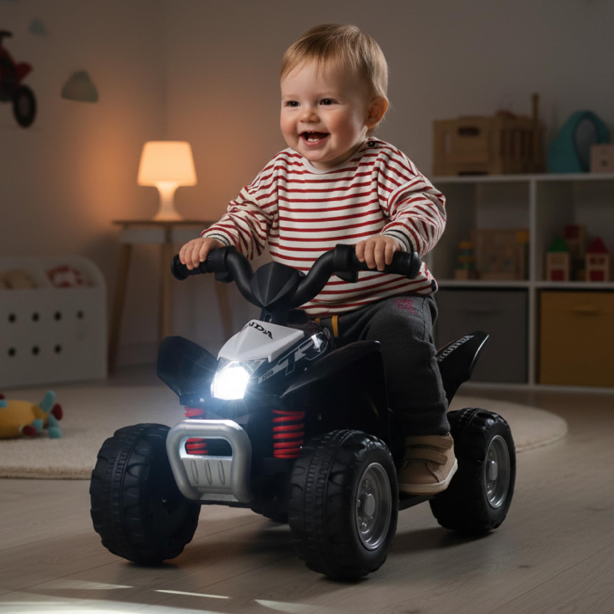 SUN BABY Quad Eléctrico Infantil 18 Meses 3 km/h - Negro | coche correpasillos, luz LED, juguete eléctrico