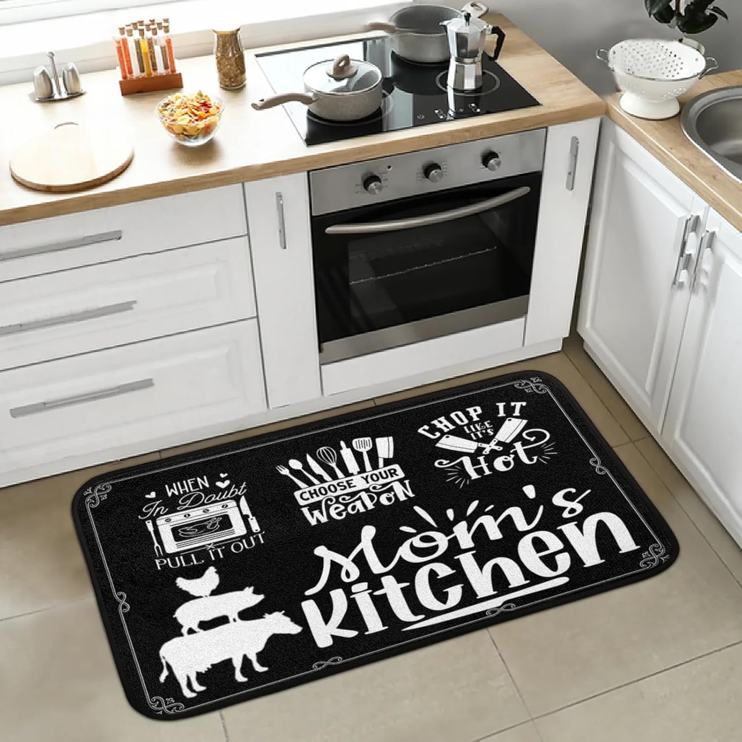 Kitchen Rug Black Pig Animal Non-Slip Washable Mats Anti Fatigue Soft Absorbent Carpet Welcome Mat for Kitchen,Indoor,Entryway, Sink,Laundry Home Decor
