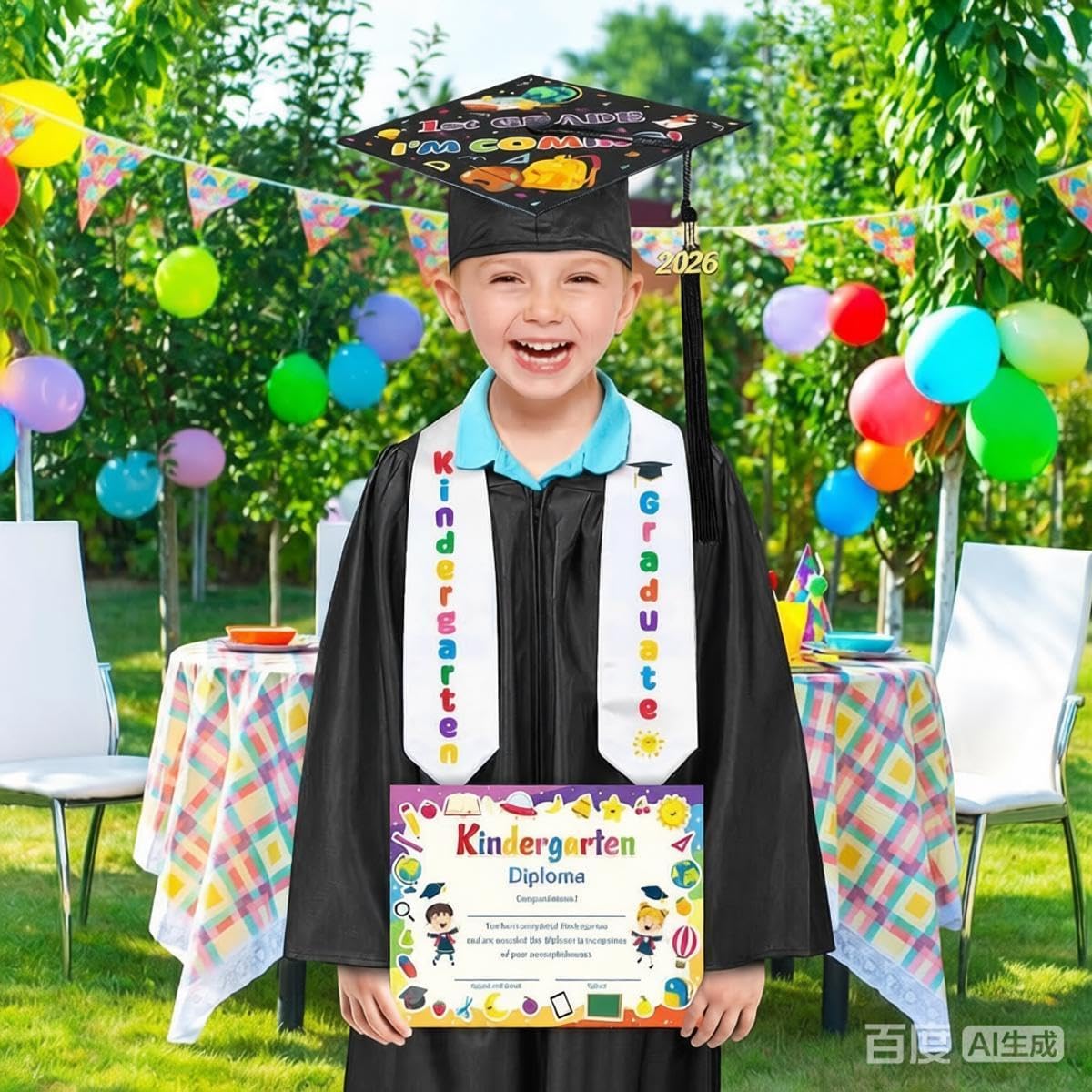 seewavom 2026 Kindergarten Graduation Cap Gown Stole Set With Tassel for Kids Graduation Gifts